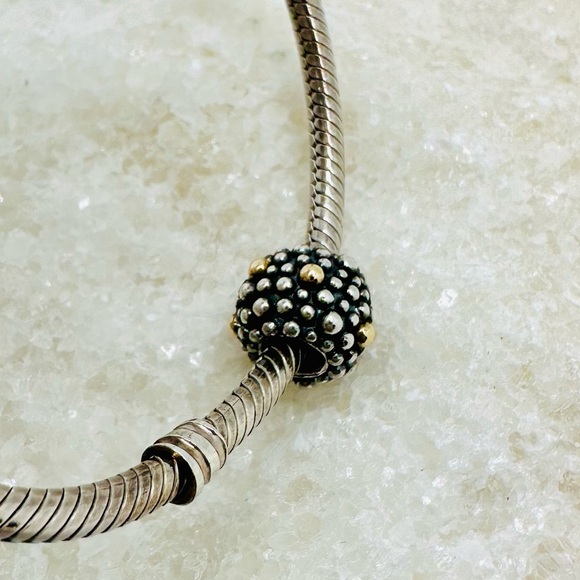 EUC Pandora 791225 Sterling Silver w/ 14k Yellow Gold Moss Designer Charm - Picture 7 of 15